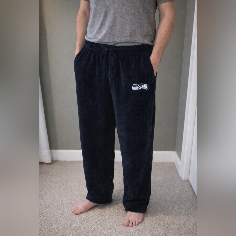 NFL Seattle Seahawks Fuzzy Fleece Lounge Pants – Size L | Cozy Game Day Joggers